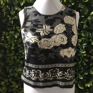 Black and white floral beaded tank